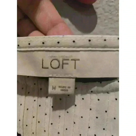 Ann Taylor Loft Women's M White Polka Dot Long Sleeve Blouse Crochet Trim - Picture 5 of 8